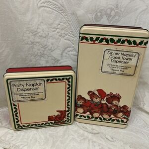 Christmas Teddy Bear Family Napkins & Guest Towels New in Tins Vintage Potpourri